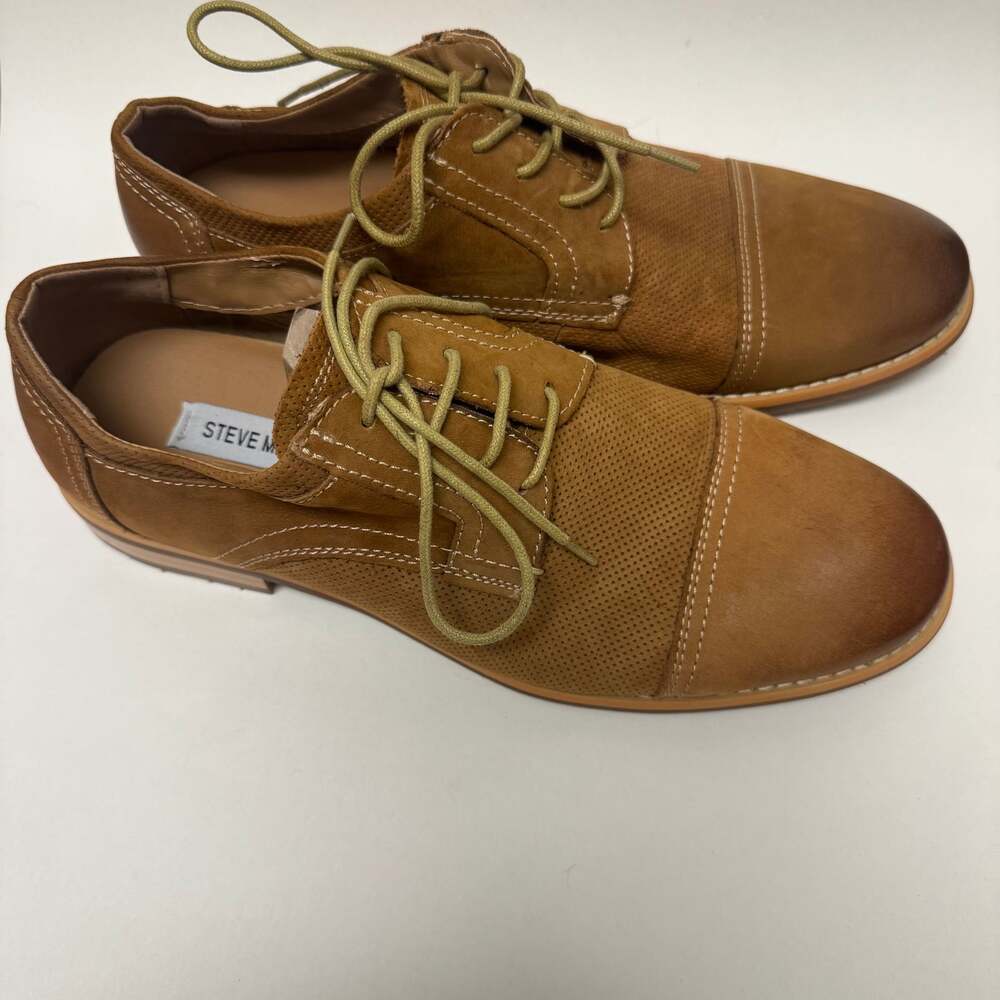 Steve Madden Men's Chays Brown Perforated Leather Cap Toe Oxford Shoes 10